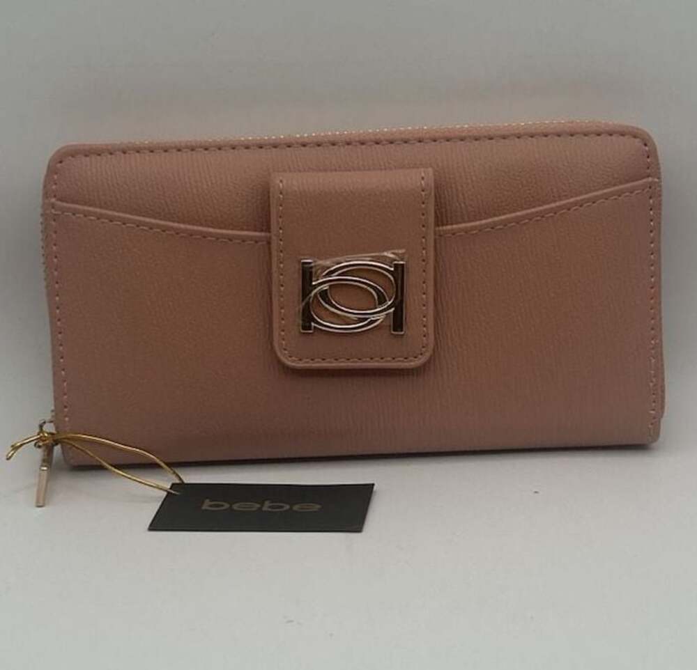 bebe Dusty Rose Faux Leather Zip-Around Clutch Wallet